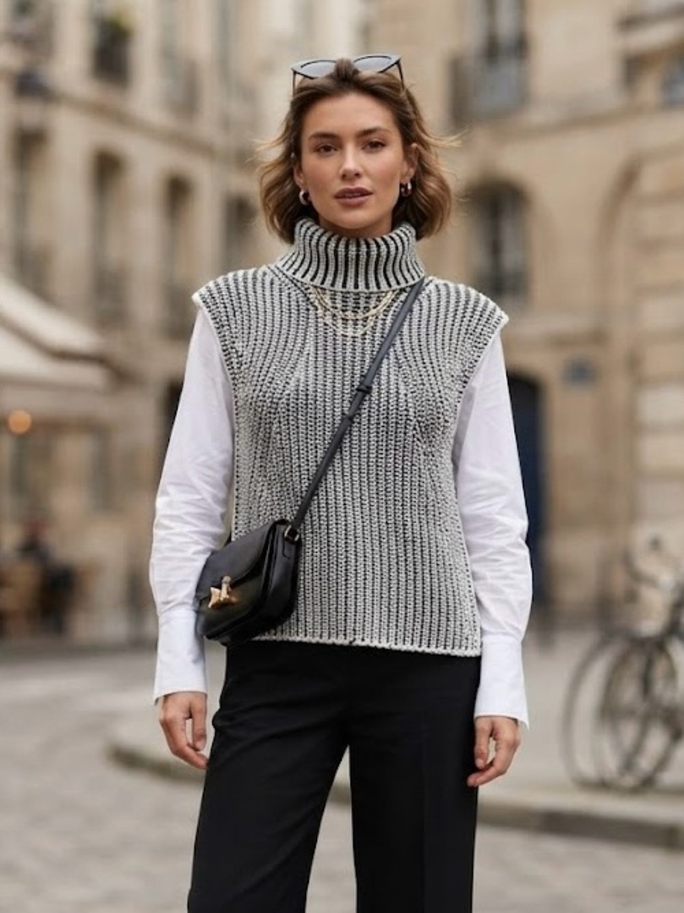 Tribal Black White Striped Cowl Neck Sleeveless Knit Sweater Quite Luxury Chic